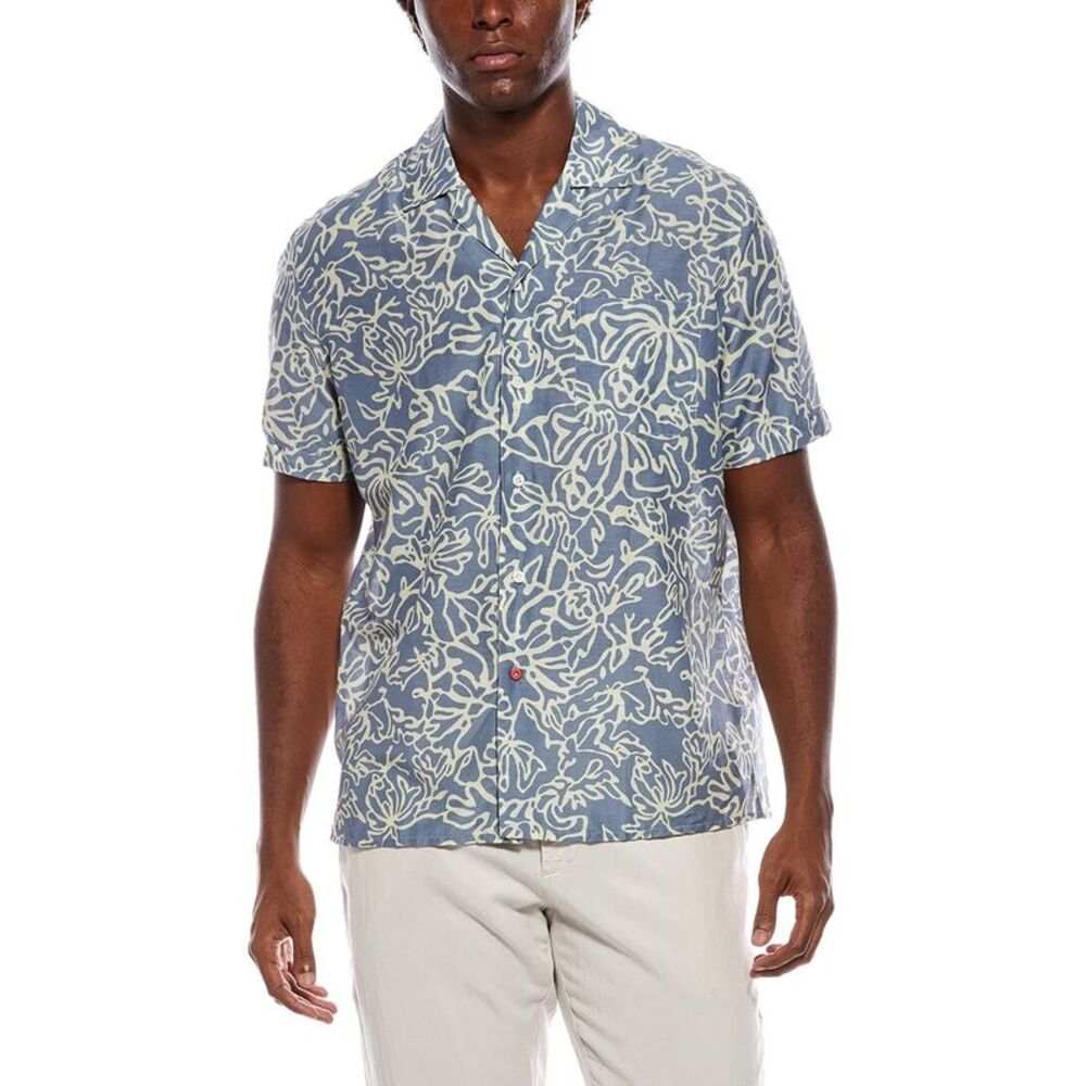 Isaia Mens Silk-Blend Sport Shirt, Blue